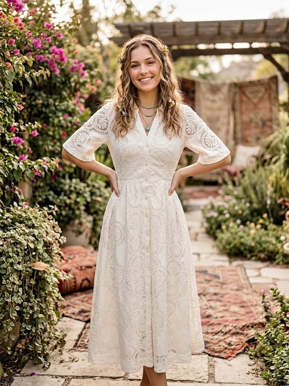 Maeve by Anthropologie lace midi dress Lace Midi Dress in White Size Small Like
